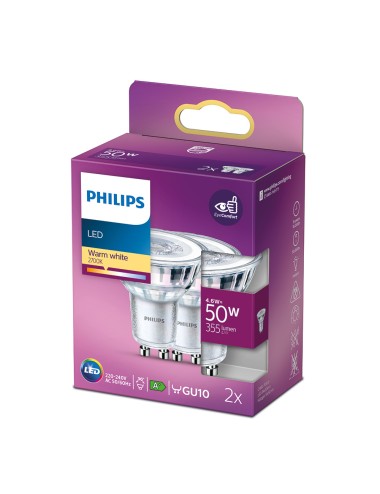 Bombilla gu10 led 4,6 w 355 lm 2700 k luz cálida, 2 uds