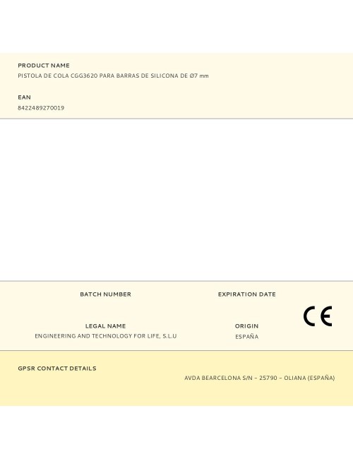 Pistola de cola cgg3620 para barras de silicona de ø7 mm