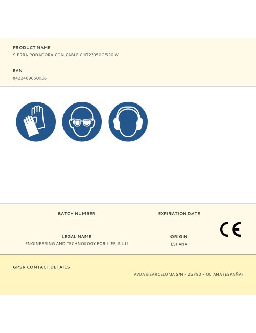 Sierra podadora con cable cht23050c 520 w