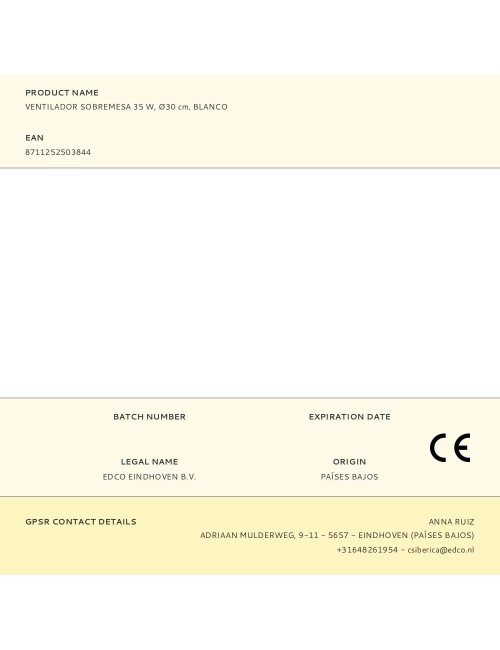 Ventilador sobremesa 35 w, ø30 cm, blanco