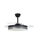 Ventilador de techo led 3cct aspas retráctiles supereco mini 39 w 3822 lm negro, aspas ø92 cm, plafón ø39 cm, altura 32 - 42 ...