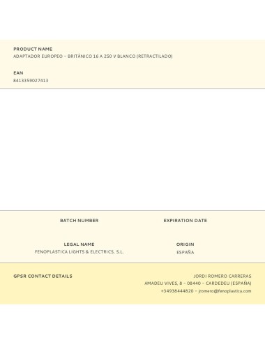 Adaptador europeo - británico 16 a 250 v blanco (retractilado)