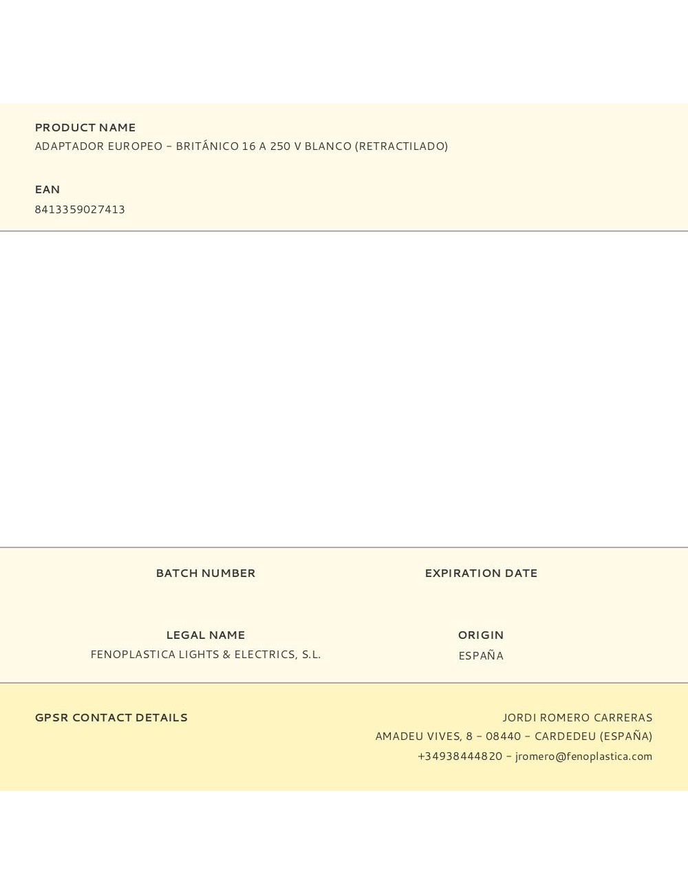 Adaptador europeo - británico 16 a 250 v blanco (retractilado)