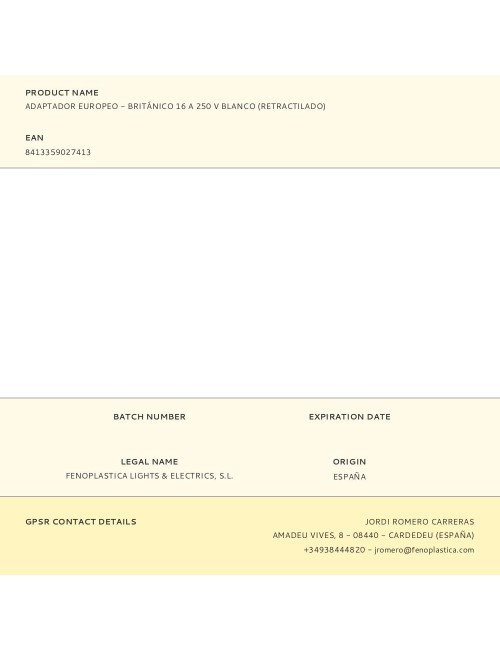 Adaptador europeo - británico 16 a 250 v blanco (retractilado)