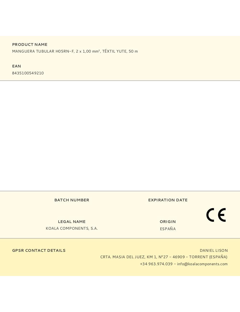 Manguera tubular h05rn-f, 2 x 1,00 mm, téxtil yute, 50 m