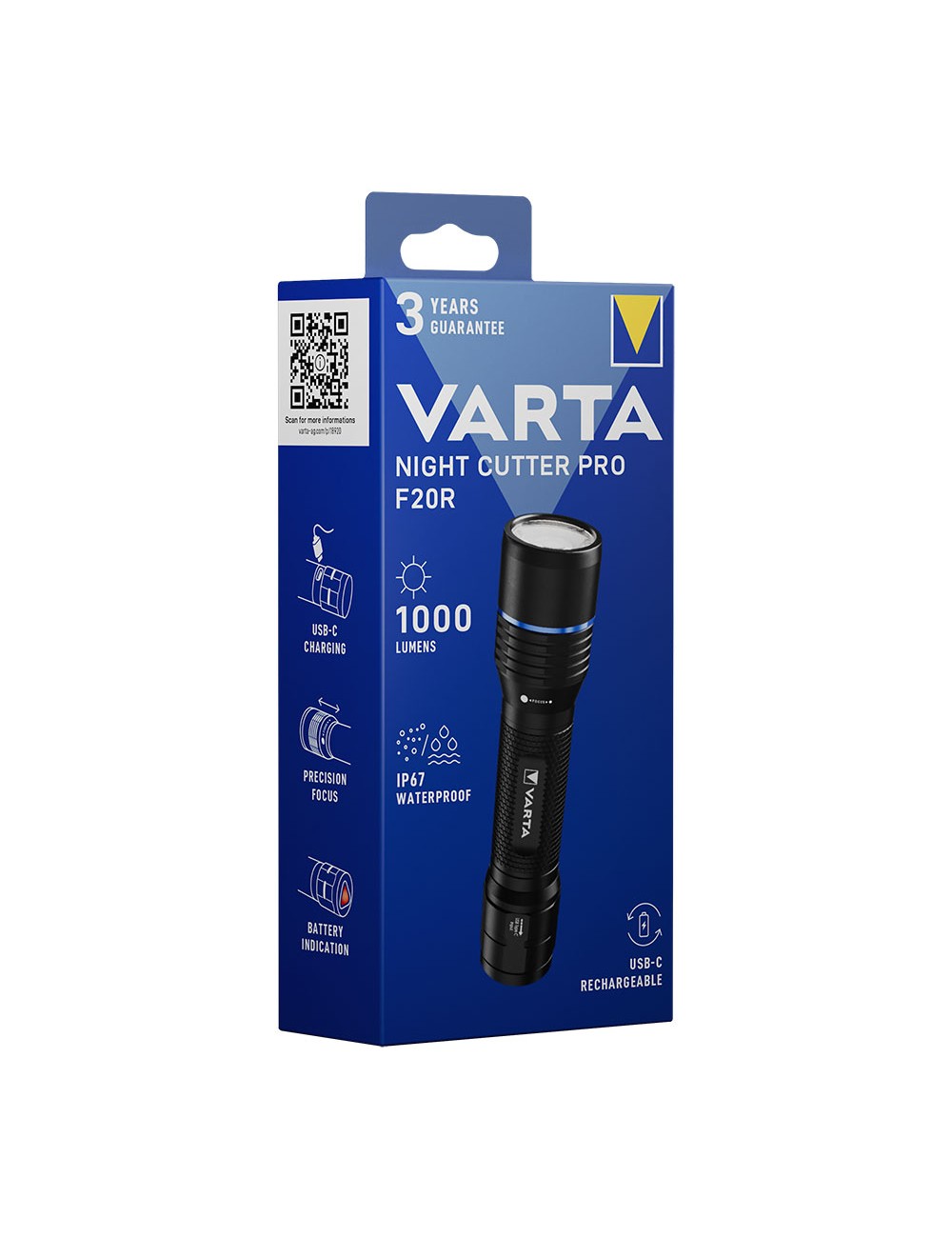 Linterna táctica night cutter pro f20r recargable 1000 lm ip67 + cordón y riñonera