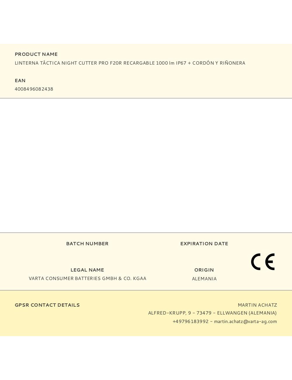 Linterna táctica night cutter pro f20r recargable 1000 lm ip67 + cordón y riñonera