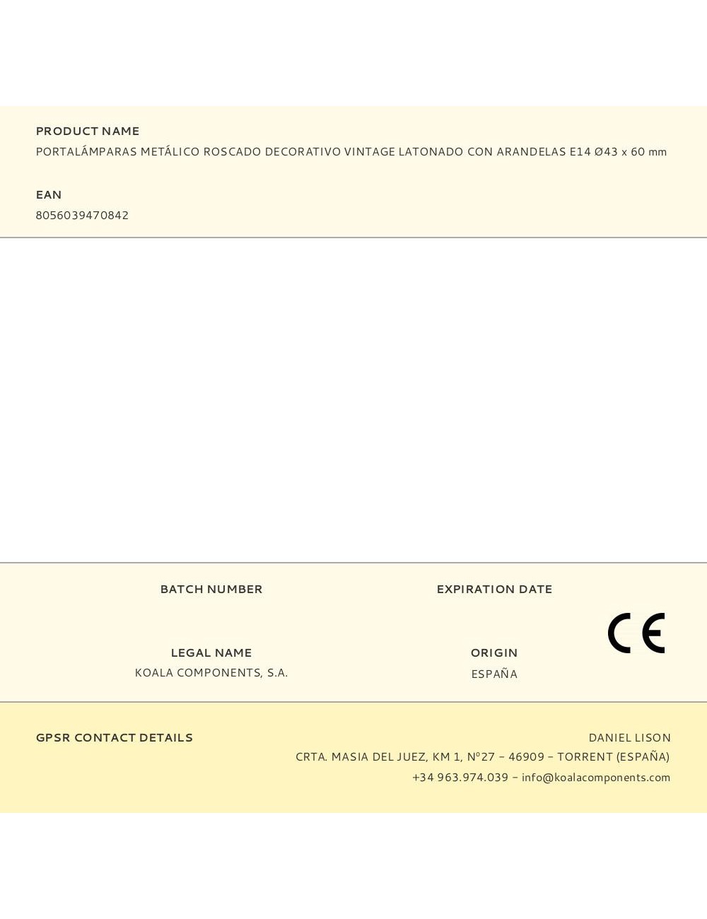 Portalámparas metálico roscado decorativo vintage latonado con arandelas e14 ø43 x 60 mm