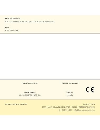 Portalamparas roscado liso con tirador e27 negro