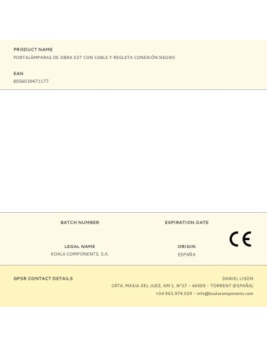 Portalámparas de obra e27 con cable y regleta conexión negro