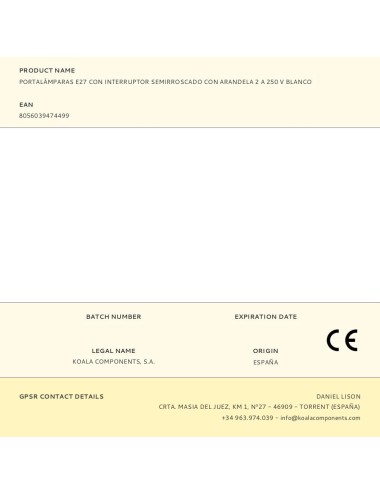 Portalámparas e27 con interruptor semirroscado con arandela 2 a 250 v blanco