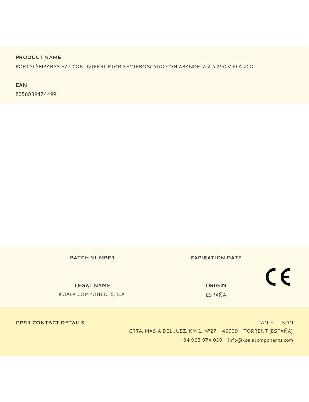 Portalámparas e27 con interruptor semirroscado con arandela 2 a 250 v blanco