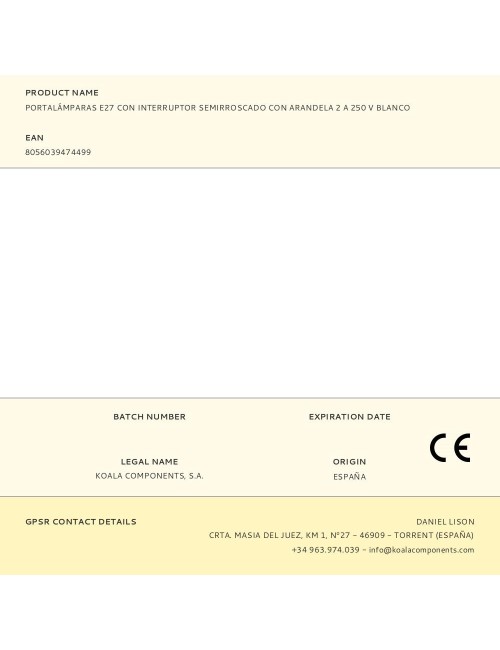 Portalámparas e27 con interruptor semirroscado con arandela 2 a 250 v blanco