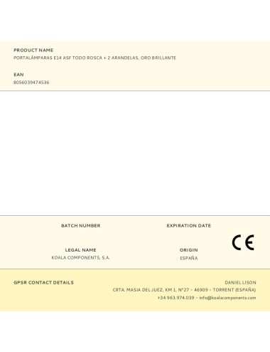 Portalámparas e14 asf todo rosca + 2 arandelas, oro brillante