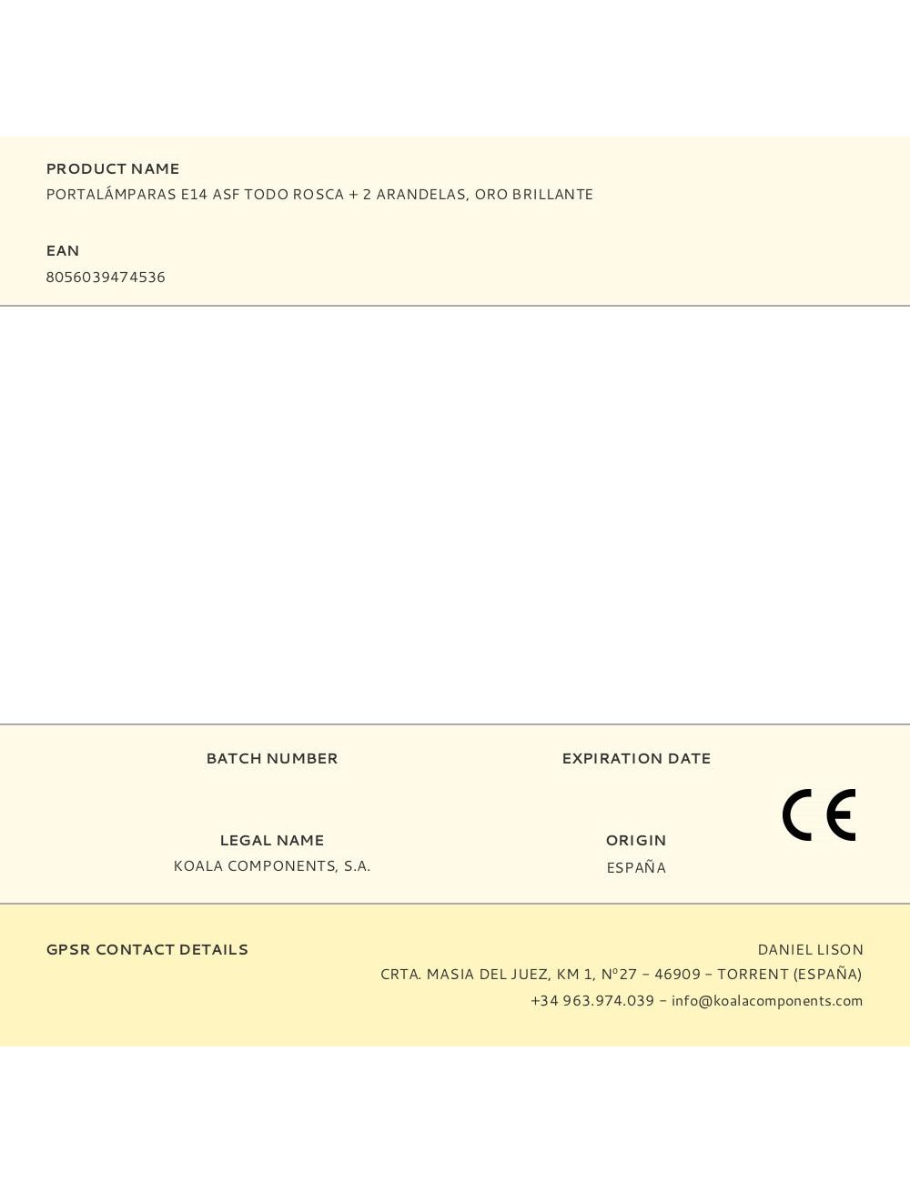 Portalámparas e14 asf todo rosca + 2 arandelas, oro brillante