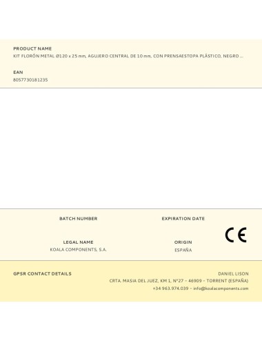 Kit florón metal ø120 x 25 mm, agujero central de 10 mm, con prensaestopa plástico, negro mate