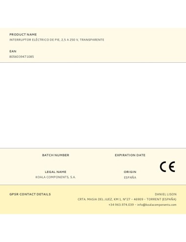 Interruptor eléctrico de pie, 2,5 a 250 v, transparente