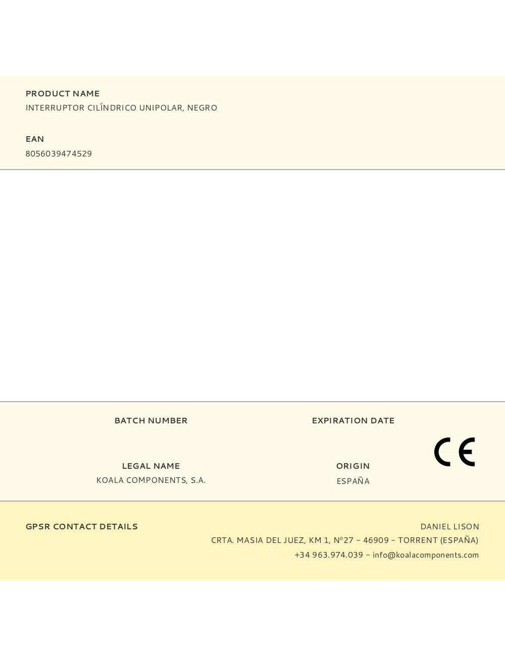 Interruptor cilíndrico unipolar, negro