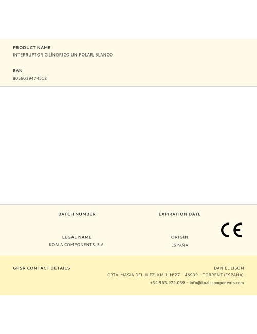 Interruptor cilíndrico unipolar, blanco