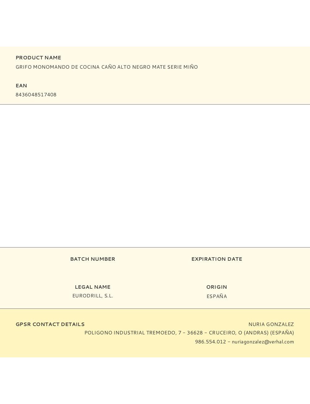 Grifo monomando de cocina caño alto negro mate serie miño