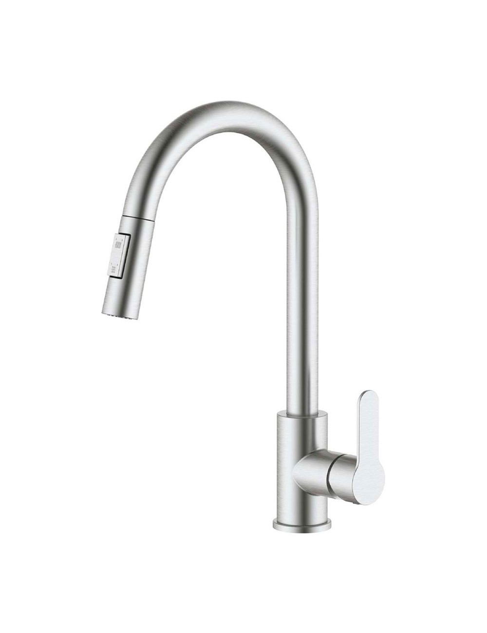 Grifo monomando de cocina caño alto extraíble plateado mate serie miño