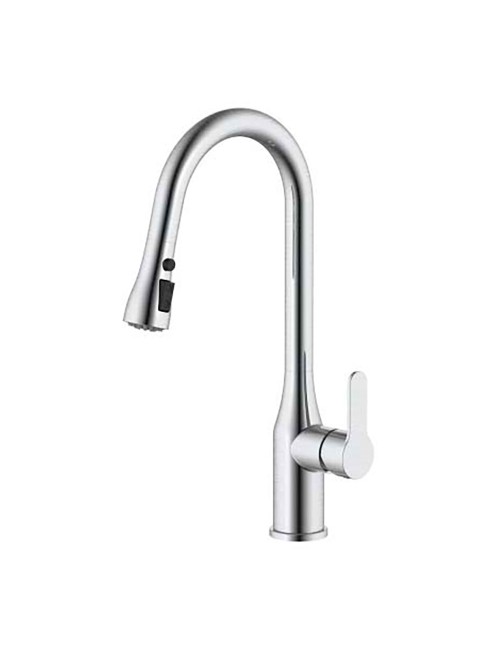 Grifo monomando de cocina caño alto plateado cepillado serie trazo