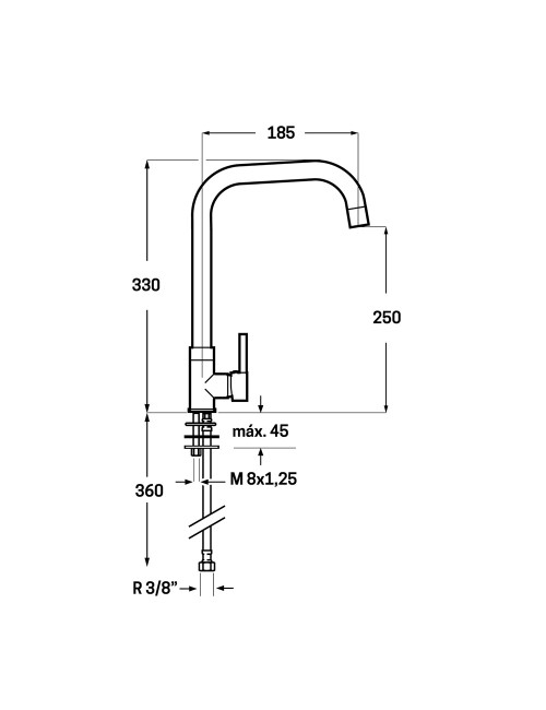 Grifo monomando de cocina caño alto plateado brillo serie zeta
