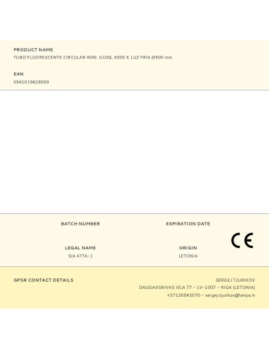Tubo fluorescente circular 40w, g10q, 6500 k luz fria ø400 mm