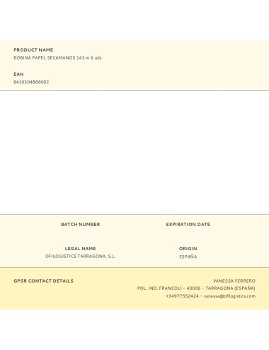 Bobina papel secamanos 143 m 6 uds