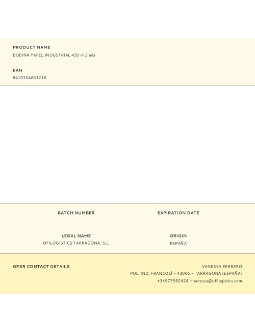 Bobina papel industrial 450 m 2 uds