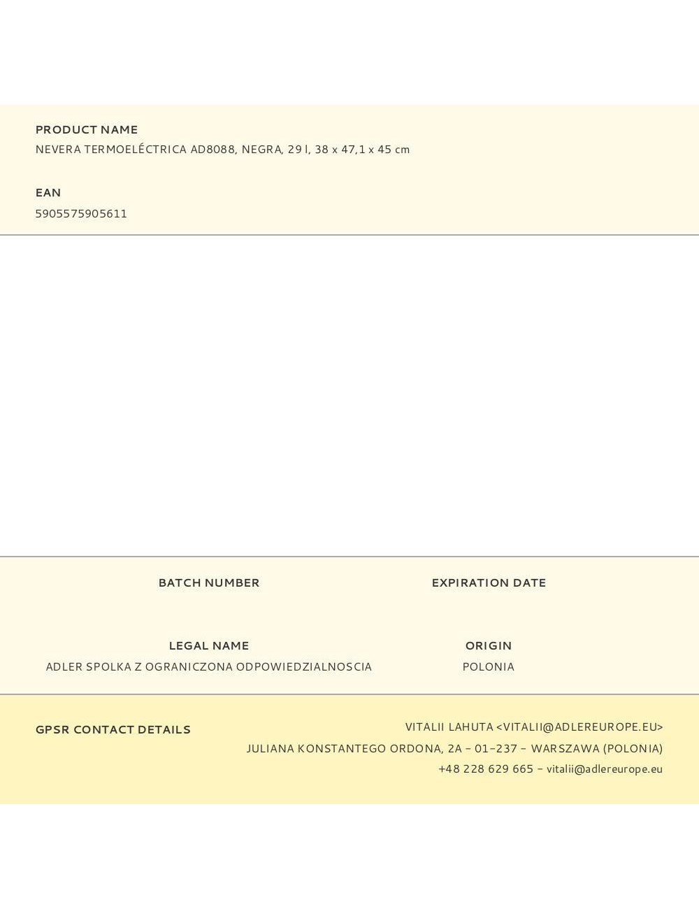 Nevera termoeléctrica ad8088, negra, 29 l, 38 x 47,1 x 45 cm