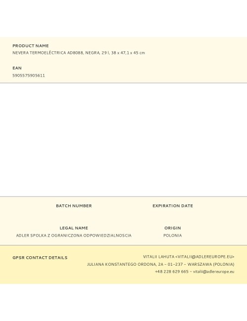 Nevera termoeléctrica ad8088, negra, 29 l, 38 x 47,1 x 45 cm