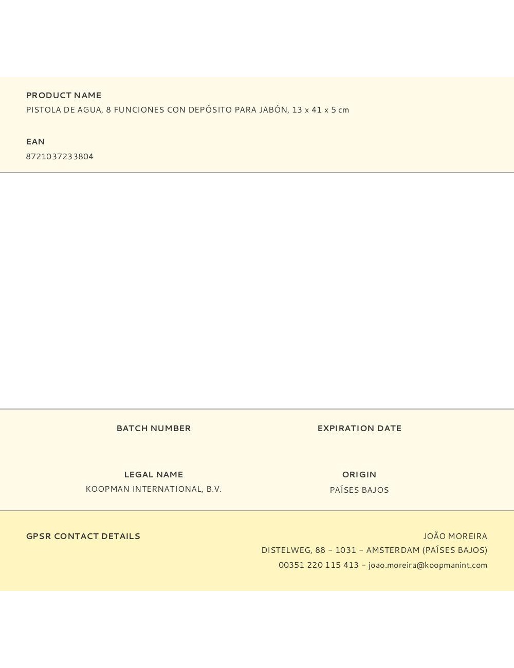 Pistola de agua, 8 funciones con depósito para jabón, 13 x 41 x 5 cm