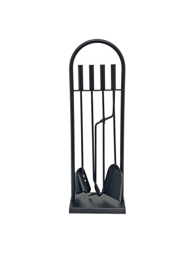 Juego de chimenea de 4 piezas con soporte, color negro, 23 x 68 cm
