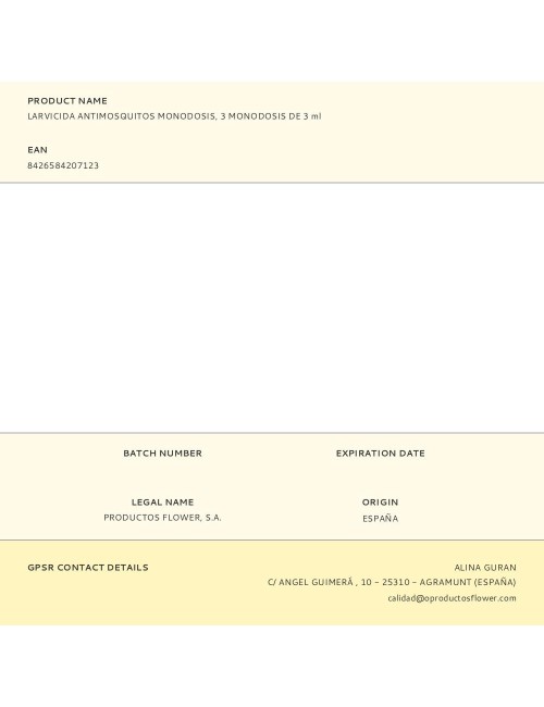 Larvicida antimosquitos monodosis, 3 monodosis de 3 ml