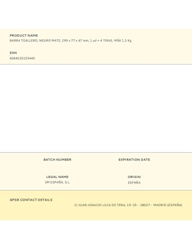 Barra toallero, negro mate, 299 x 77 x 47 mm, 1 ud + 4 tiras, máx 1,3 kg