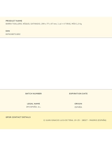 Barra toallero, níquel satinado, 299 x 77 x 47 mm, 1 ud + 4 tiras, máx 1,3 kg