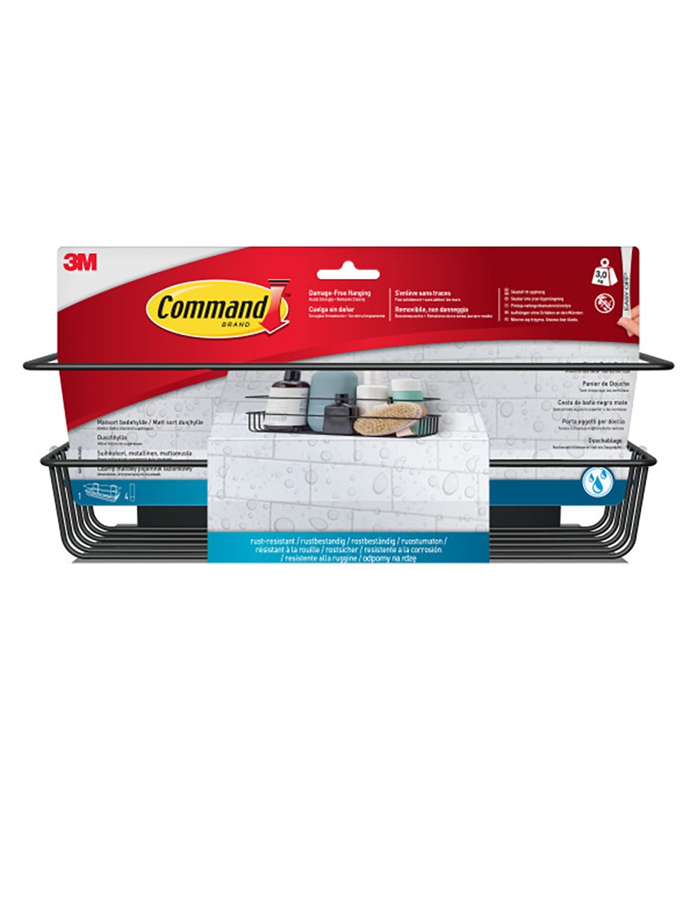 Cesto de baño, negro mate, 32,5 x 9,5 x10 cm, 1 ud + 4 tiras, máx 3 kg