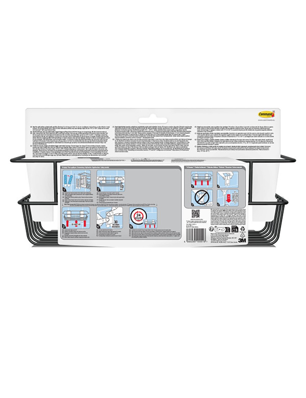Cesto de baño, negro mate, 32,5 x 9,5 x10 cm, 1 ud + 4 tiras, máx 3 kg