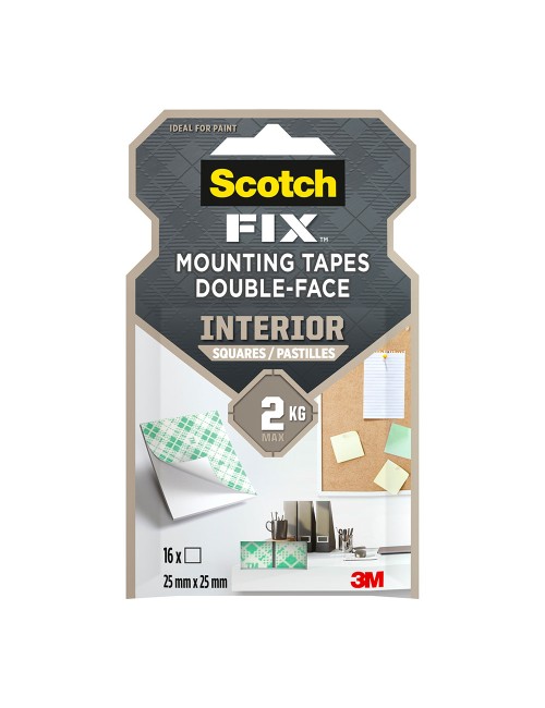 Cuadrados adhesivos doble cara, para interiores, 25mmx25mm, 16 uds, máx 2 kg