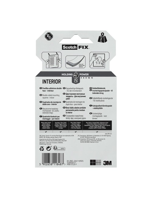 Cuadrados adhesivos doble cara, para interiores, 25mmx25mm, 16 uds, máx 2 kg