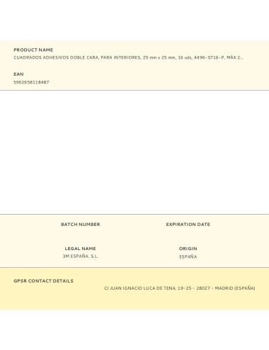 Cuadrados adhesivos doble cara, para interiores, 25mmx25mm, 16 uds, máx 2 kg