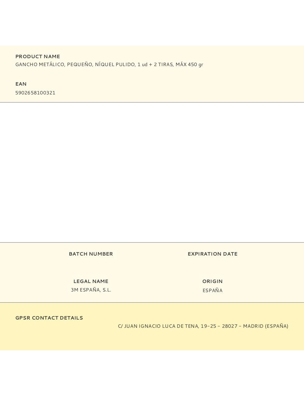 Gancho metálico, pequeño, níquel pulido, 1 ud + 2 tiras, máx 450 gr