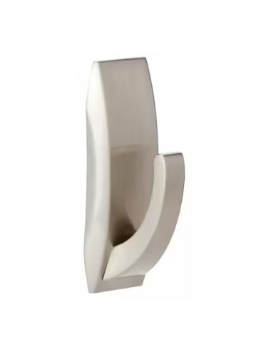 Gancho metálico con reflejos modernos, mediano, níquel satinado, 1 ud + 2 tiras, carga máx 1,3 kg