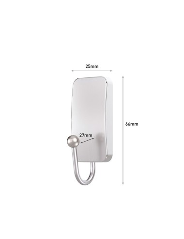 Gancho metálico, pequeño, níquel satinado, 25 x 66 x 25 mm, 1 ud + 2 tiras, máx 450 g