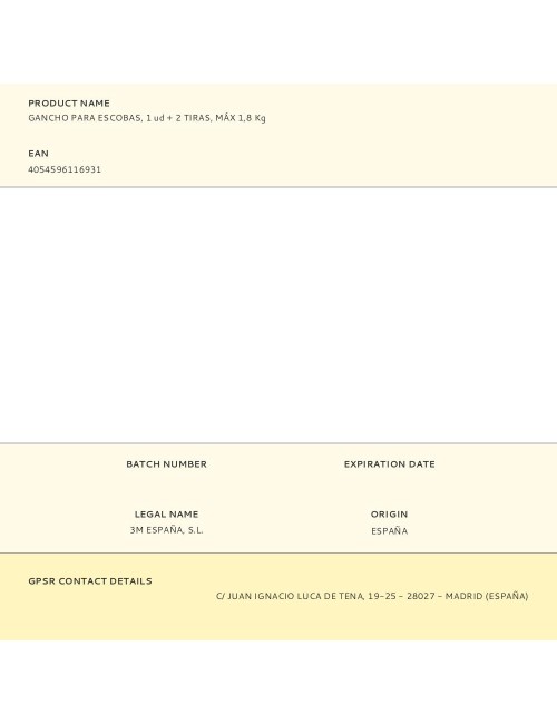 Gancho para escobas, 1 ud + 2 tiras, máx 1,8 kg