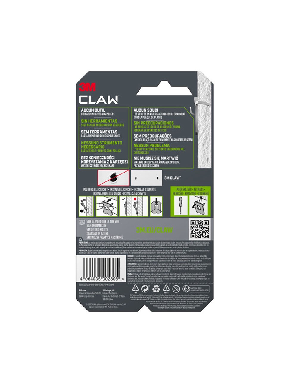 Gancho para paredes de yeso, 11 kg, 27 x 31,5 x 4 mm, 2 uds