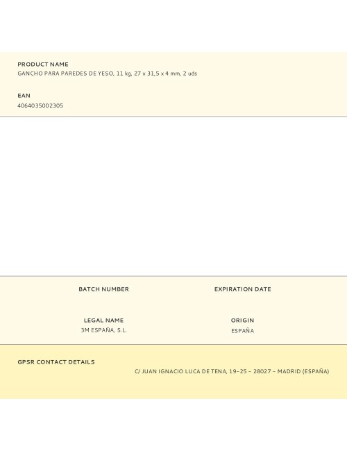 Gancho para paredes de yeso, 11 kg, 27 x 31,5 x 4 mm, 2 uds