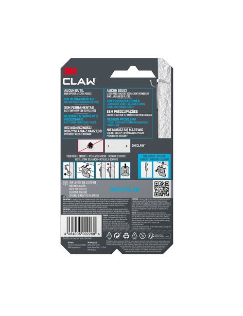 Gancho para paredes de yeso, 7 kg, 23 x 23 x 4 mm, 2 uds