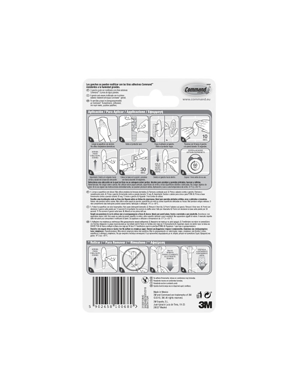 Gancho para toallas, grande, blanco, 1 ud + 2 tiras, máx 2,2 kg